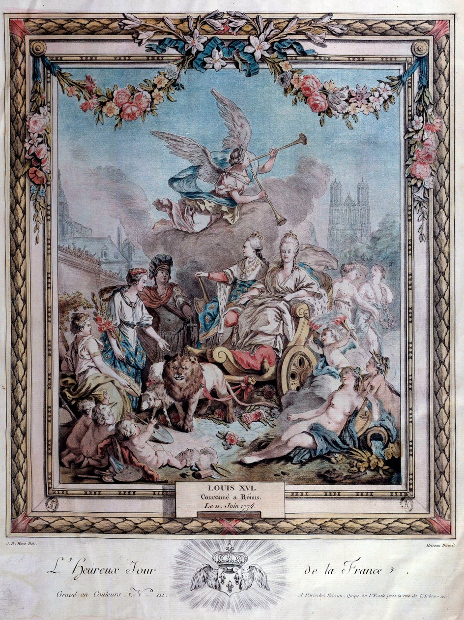ذكرى تتويج لويس السادس عشر (1754-1793) في ريمس في 11/06/1775. نقش. باريس. مكتبة الارسنال بواسطة المدرسة الفرنسية