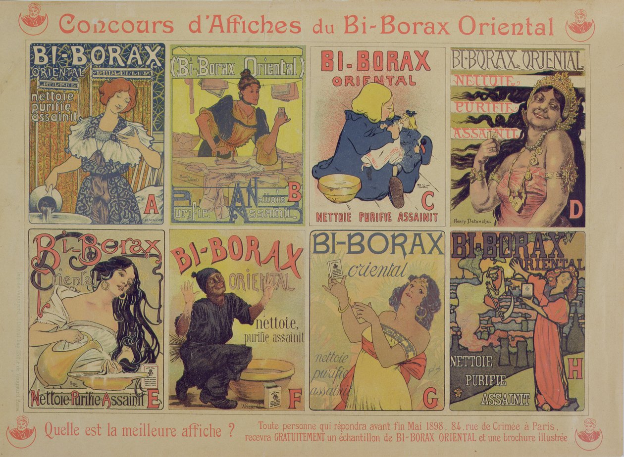 مسابقة أفضل ملصق إعلاني عن عامل التنظيف الفرنسي Bi-Borax Oriental ، 1898 بواسطة المدرسة الفرنسية