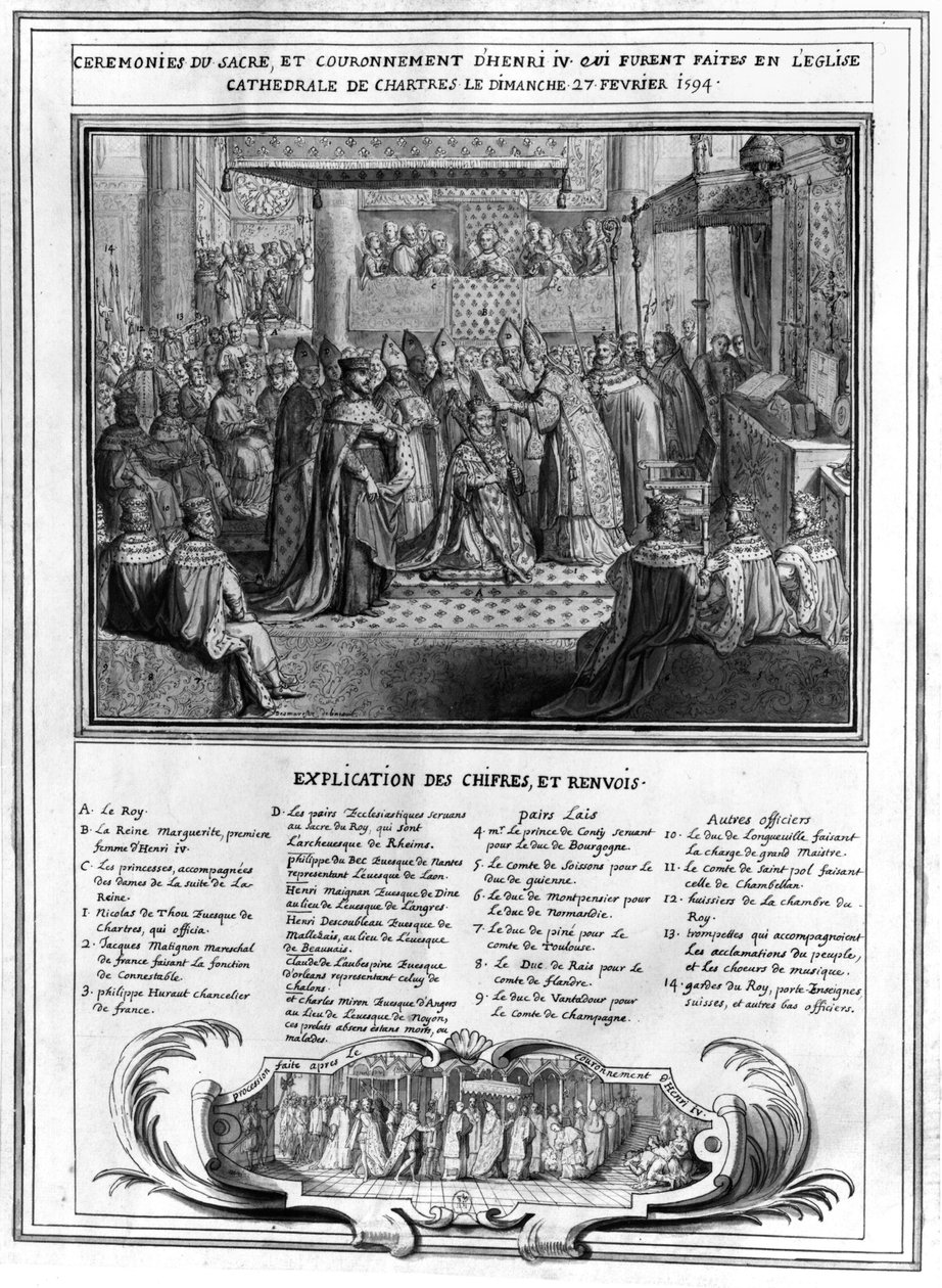 تكريس وتتويج هنري الرابع (1553-1610) في كاتدرائية شارتر في 27 يناير 1594 ، أواخر القرن السادس عشر بواسطة المدرسة الفرنسية