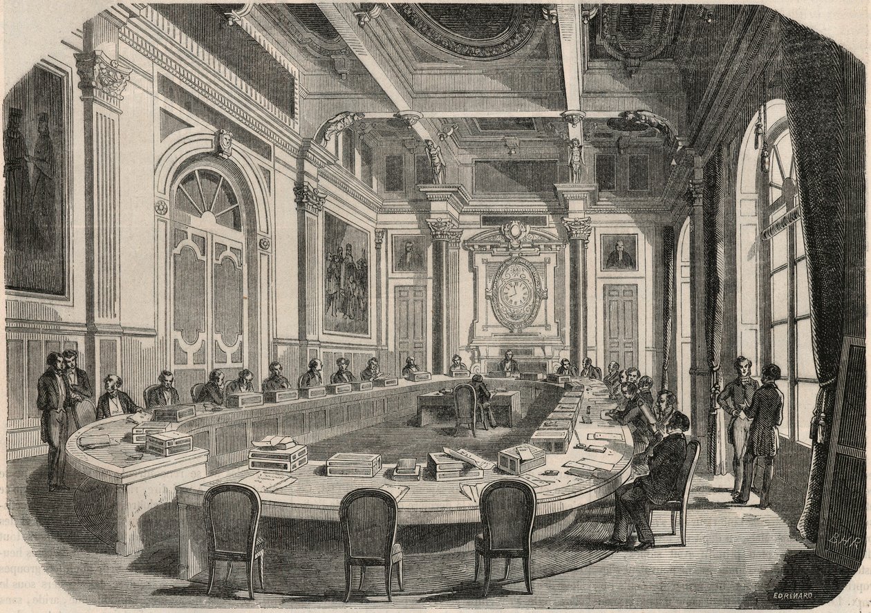 مجلس الدولة - قاعة اللجنة - نقش في "Tableau-de-Paris" بقلم إدموند تيكسييه 1852 بواسطة المدرسة الفرنسية