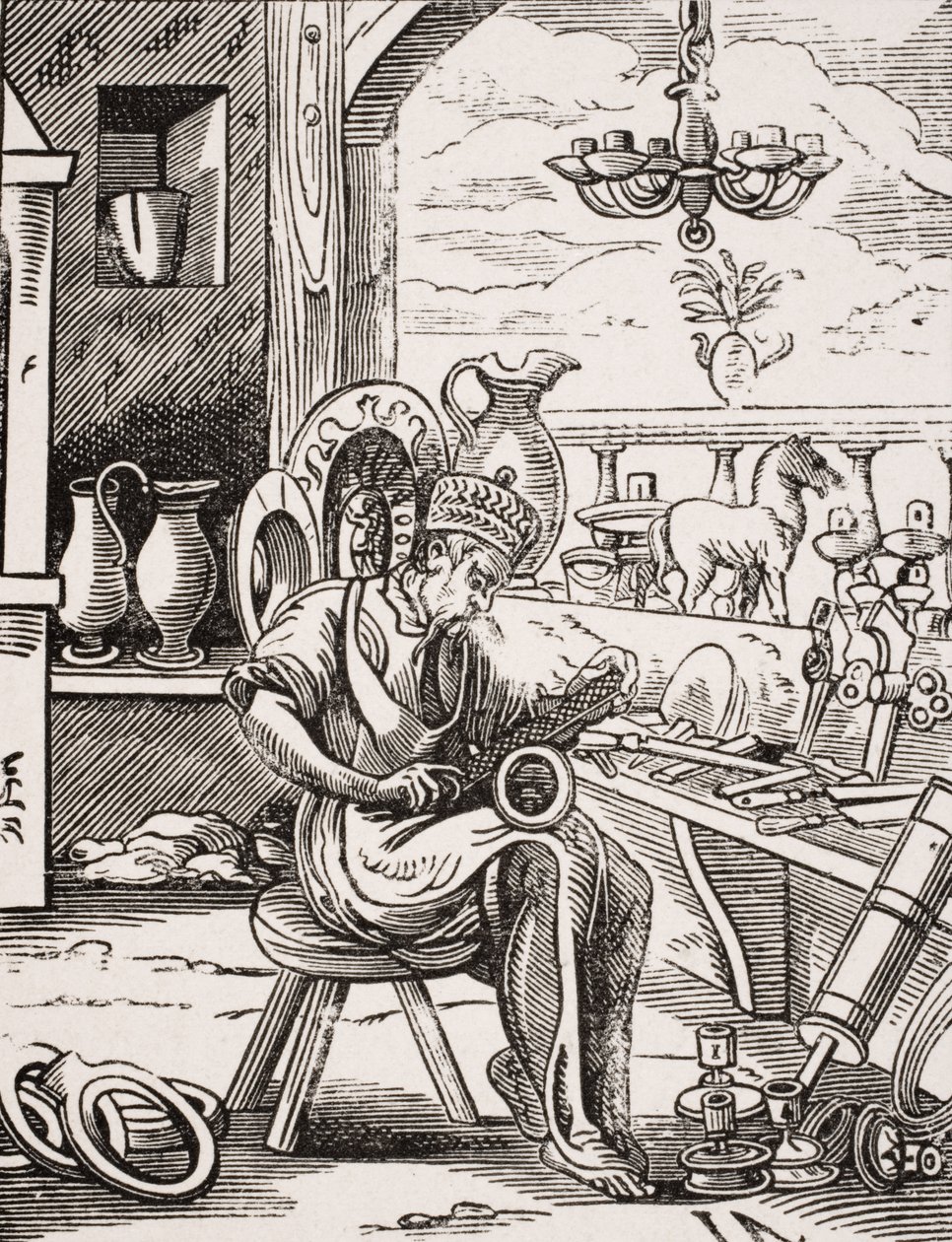 Coppersmith ، استنساخ قطع خشبية من قبل Jost Amman (1539-91) من "Le Moyen Age et La Renaissance" بواسطة Paul Lacroix (1806-1884) تم نشره عام 1847 (ليثو) بواسطة المدرسة الفرنسية