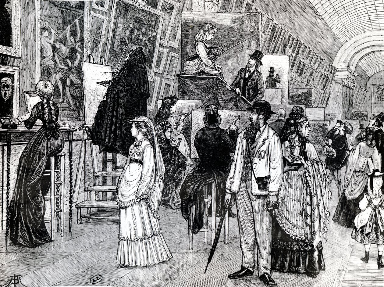 الناسخون في غراند غاليري في متحف اللوفر ، 1880 بواسطة المدرسة الفرنسية