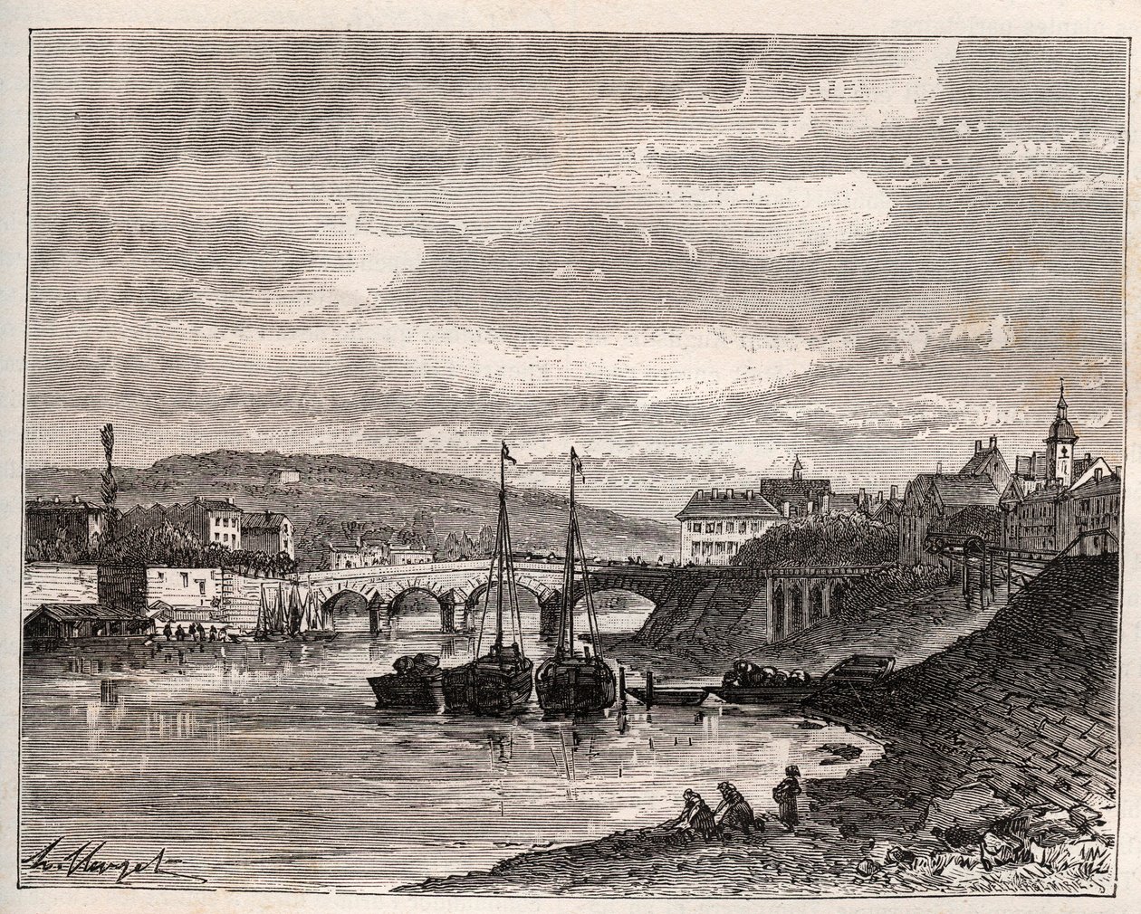 Corbeil Essonnes - نقش في "فرنسا اللامعة: الجغرافيا والتاريخ والإدارة الإحصائية" بواسطة VA Malt-Brown. 1884 بواسطة المدرسة الفرنسية