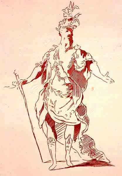 تصميم أزياء إله النهر ، من Menus Plaisirs Collection ، طبق الأصل بواسطة A. Guillaumot Fils ، حوالي 1750 (لون ليثو) بواسطة المدرسة الفرنسية