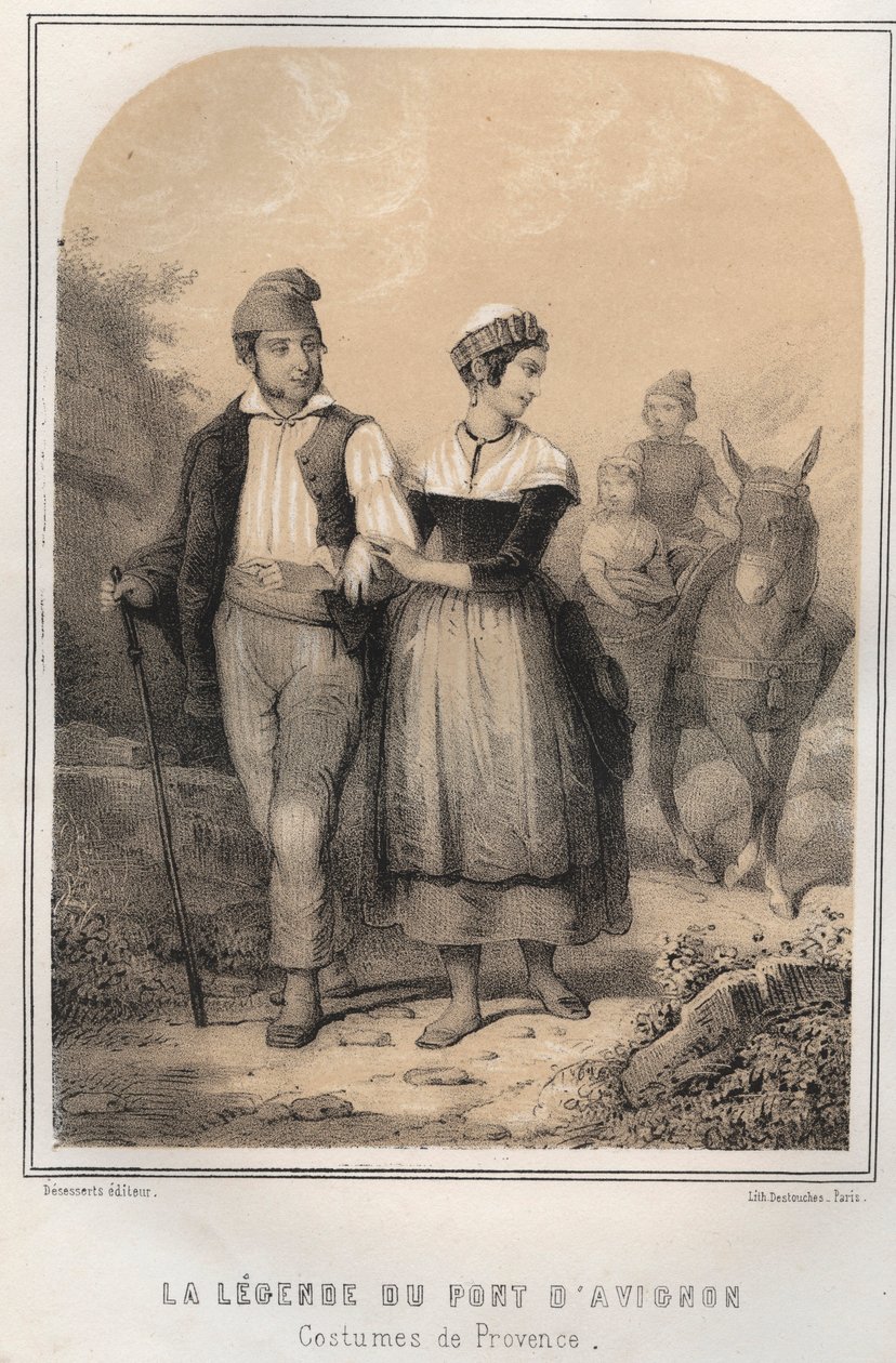 Costumes de Provence - أسطورة جسر أفينيون - نقش في "THE SOURIES OF MON UNCLE MEMORIES ET RECITTS DE Voyages" بقلم MORING MICHEL - نهاية القرن التاسع عشر بواسطة المدرسة الفرنسية