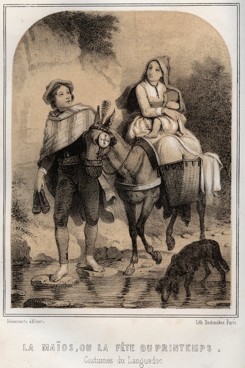 أزياء du Languedoc - la Maios أو la fete du printemps - نقش في "" THE SOURCES DE MON UNCLE MEMORIES ET RECITTS DE Voyages "بواسطة MORING MICHEL - نهاية القرن التاسع عشر بواسطة المدرسة الفرنسية