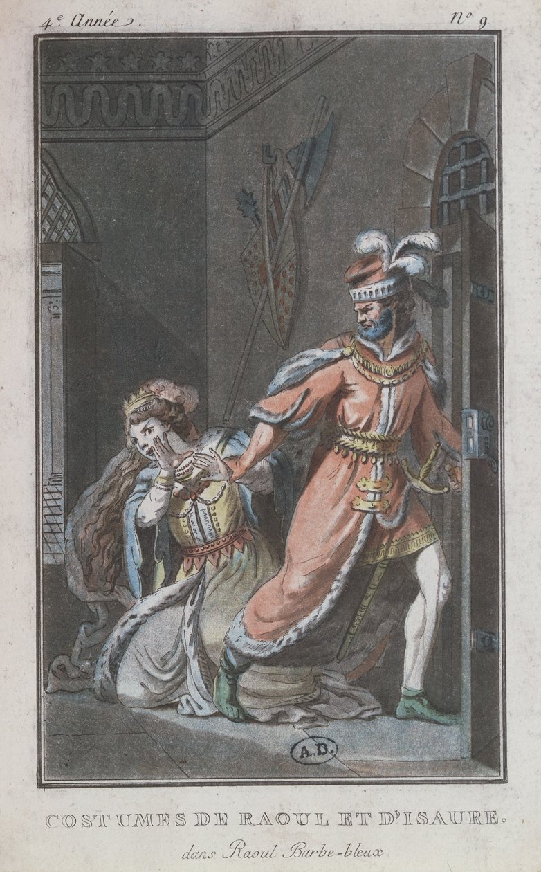 ازياء راؤول وإيزور ، من أوبرا راؤول باربي بلو ، 1790 بواسطة المدرسة الفرنسية
