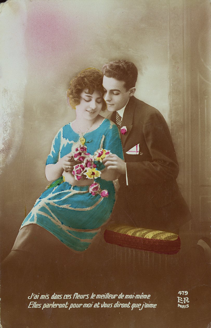 زوجين بالورود ، 1910-1920 بواسطة المدرسة الفرنسية