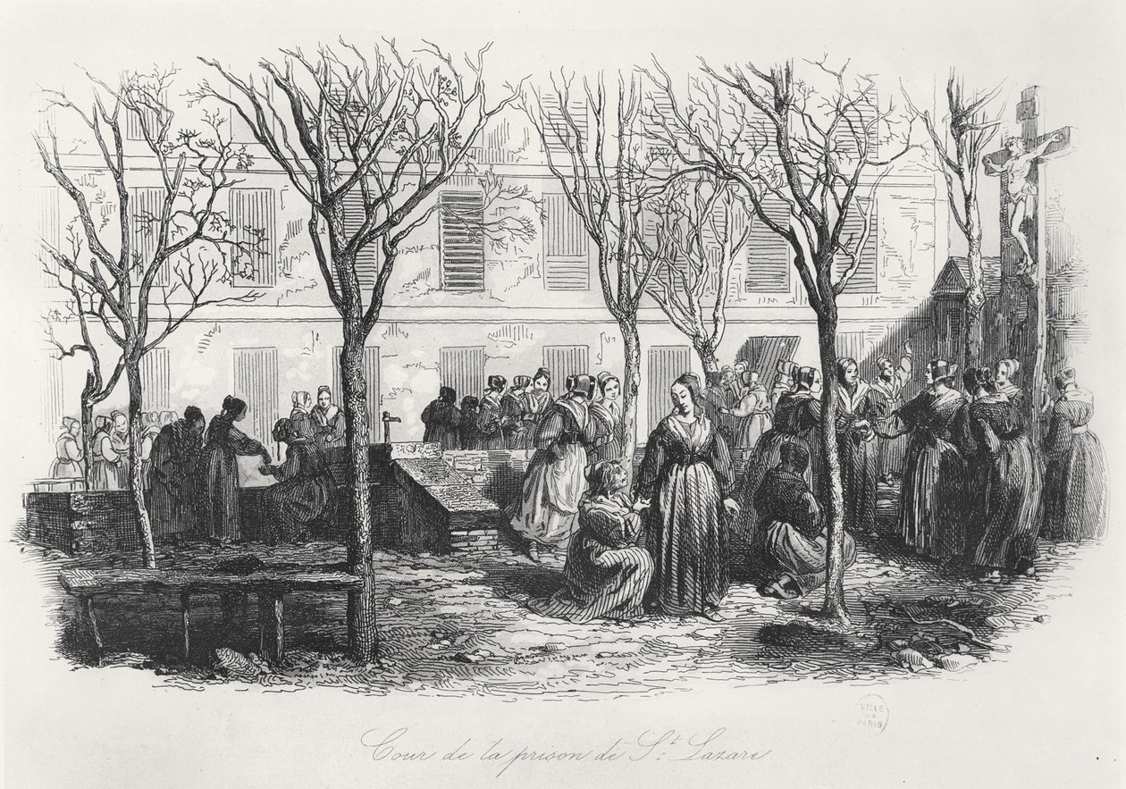 فناء سجن باريس سانت لازار ، ج. 1840 بواسطة المدرسة الفرنسية