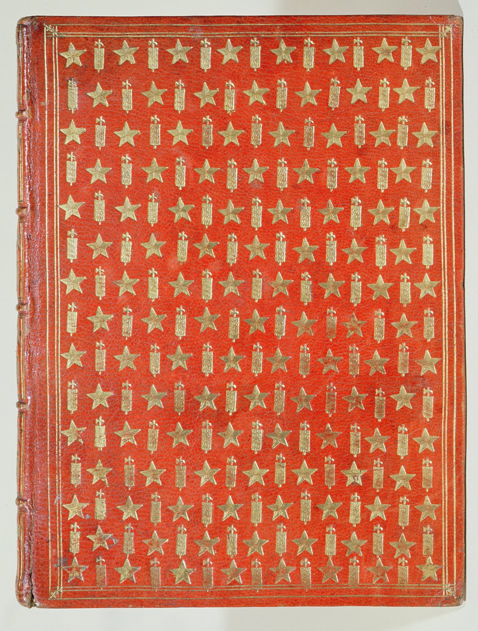 غلاف كتاب مملوك للكاردينال مازارين ، مع تشطيب يظهر شعارات الكاردينال بالنجوم والفساد ، 1644 (الجلد والتذهيب) بواسطة المدرسة الفرنسية