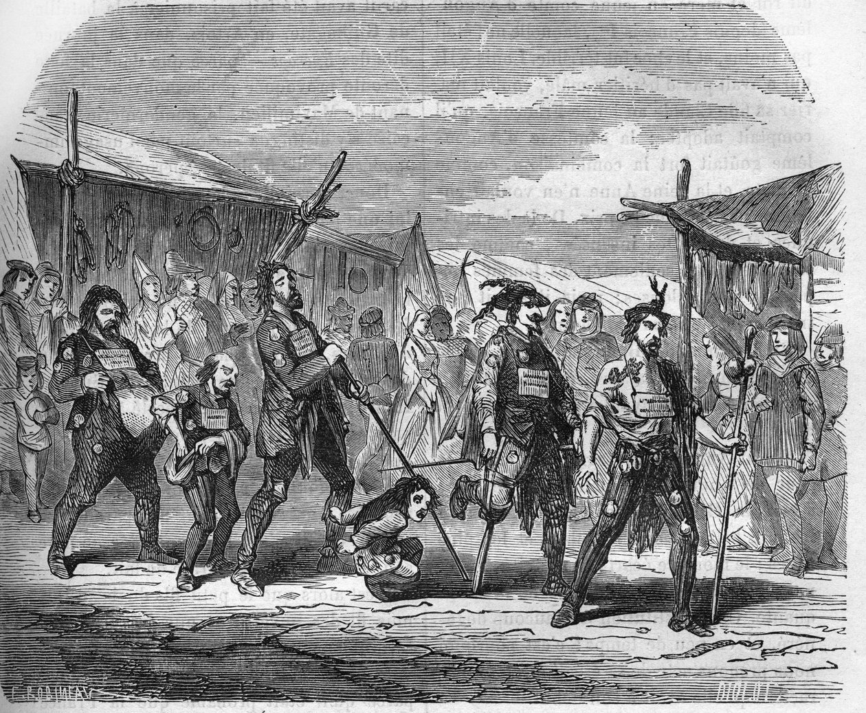 الإجرام في العصور الوسطى: Malandrins. نقش في "تاريخ الدعارة والفجور بين جميع شعوب العالم من العصور القديمة وحتى يومنا هذا" للدكتور ث. -F. ديبريه. 1879. بواسطة المدرسة الفرنسية