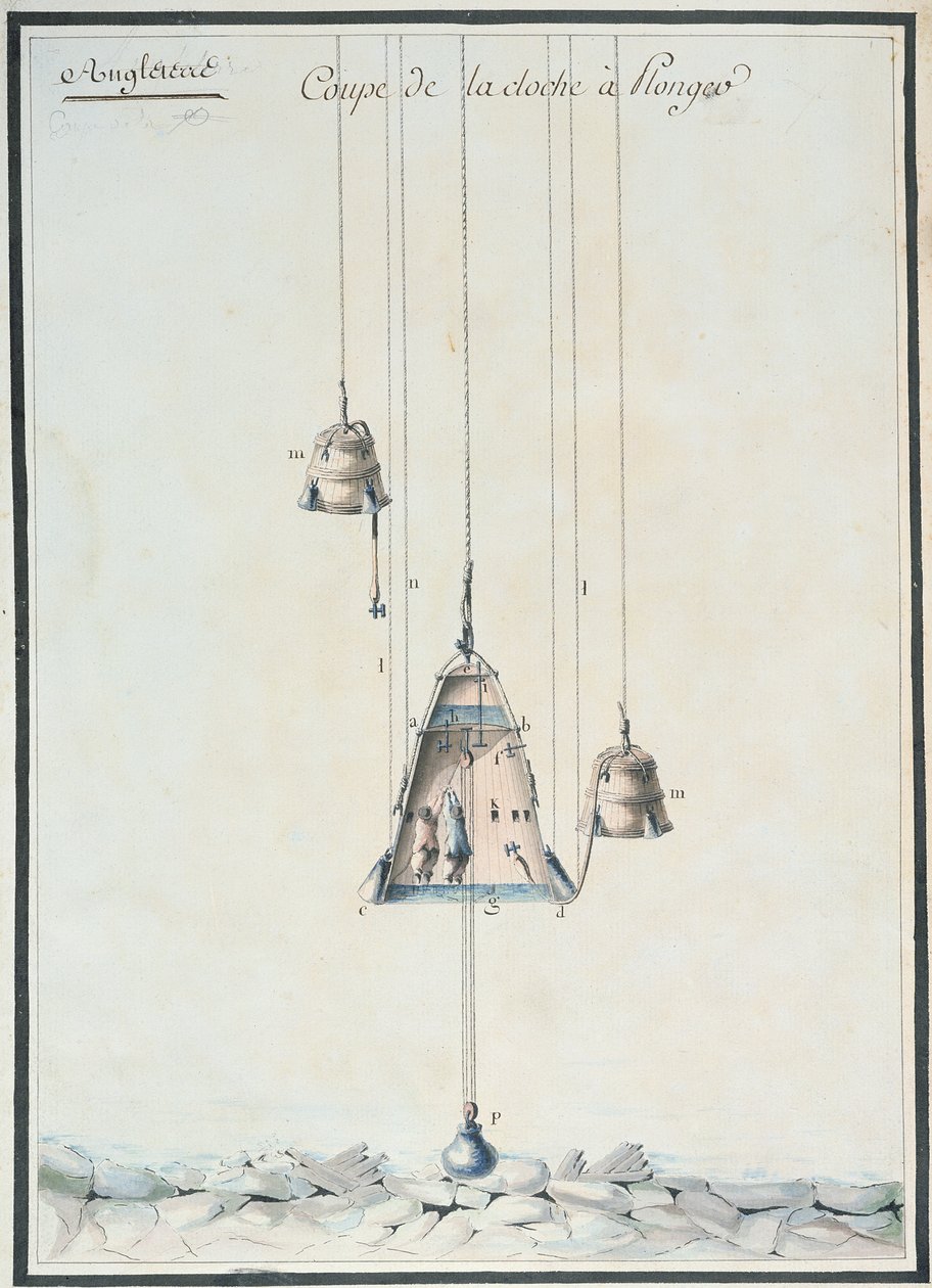 رسم مقطعي لجرس الغوص ، 1785 (مرحاض على ورق) بواسطة المدرسة الفرنسية
