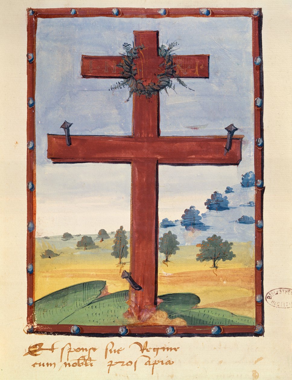 صليب لورين ، مصغر من مخطوطة تتعلق برينيه الثاني (1451-1508) دوق لورين بواسطة المدرسة الفرنسية