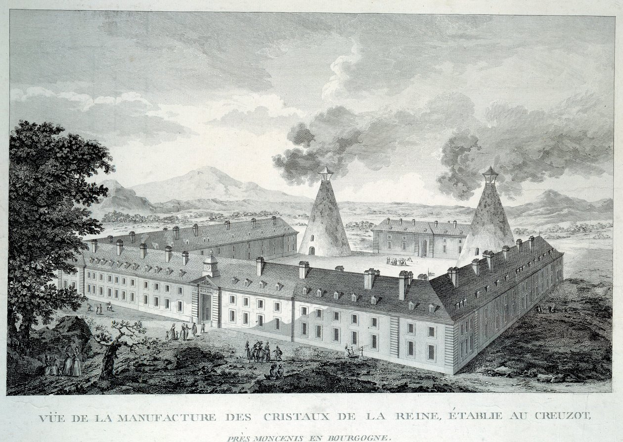 أعمال كريستالية للملكة ماري أنطوانيت في Creusot بالقرب من Moncenis في بورغوندي. نقش من عام 1787. Le Creusot ، Ecomusee بواسطة المدرسة الفرنسية