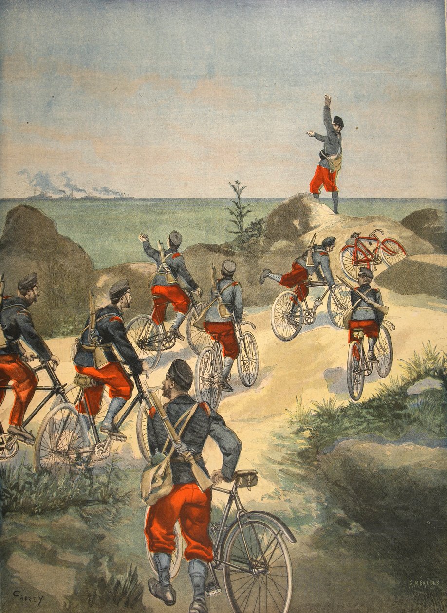 خدمة ركوب الدراجات على طول ساحل كوبا ، توضيح من Le Petit Journal: Supplement illustre ، 1898 بواسطة المدرسة الفرنسية