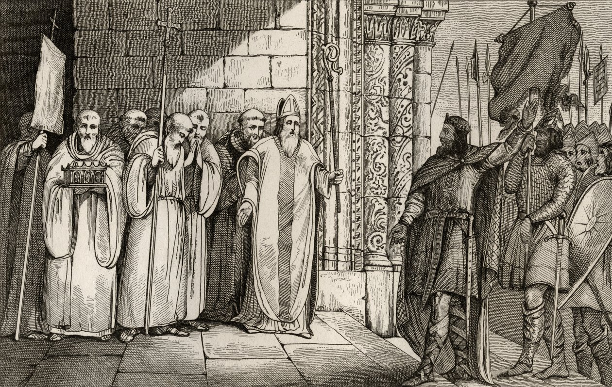 داغوبيرت (603-39) ، إزالة الراية في سانت دينيس ، من "هيستوار دو باريس" بواسطة كولارت ، نُشر عام 1840 بواسطة المدرسة الفرنسية