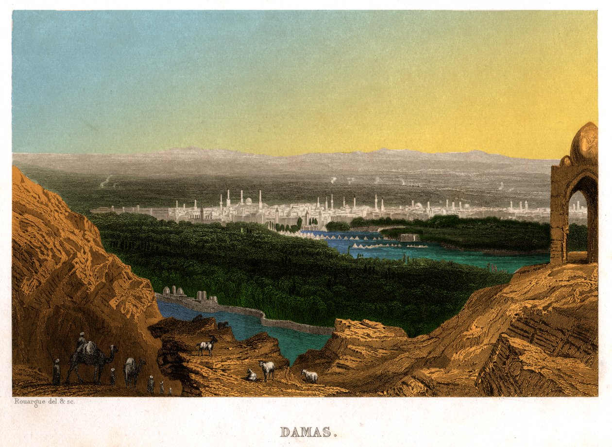 Damascus in Syria. (engraving, ca. 1850) بواسطة المدرسة الفرنسية