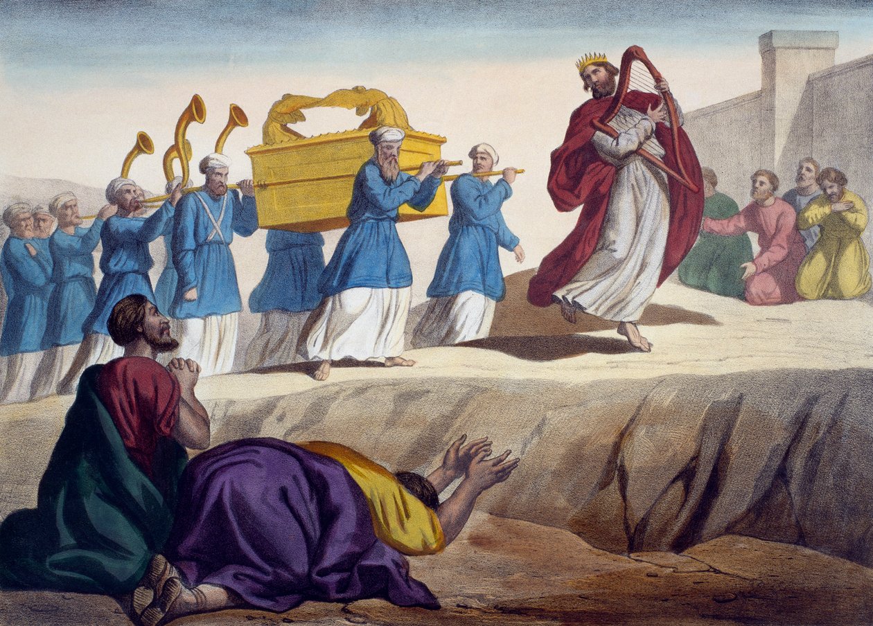 ديفيد يرافق تابوت العهد إلى القدس ، توضيح من التعليم المسيحي Listoire Sainte ، نشره Charles Delagrave ، باريس ، أواخر القرن التاسع عشر بواسطة المدرسة الفرنسية