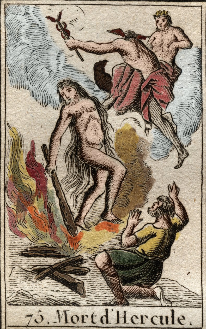 موت وتأليه هرقل (هيراكليس) من "Mythologie de la jeunesse" بقلم بيير بلانشارد 1803. بواسطة المدرسة الفرنسية