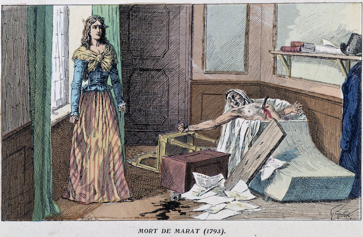 وفاة مارات عام 1793 بواسطة المدرسة الفرنسية