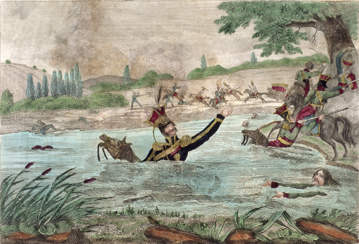 وفاة الأمير جوزيف بونياتوفسكي (1763-1813) في نهر إلستيرا ، 1813 بواسطة المدرسة الفرنسية
