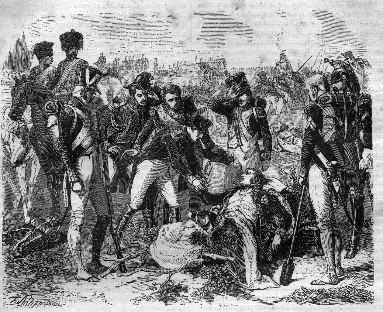 وفاة المارشال جان لانز (1769-1809) ، مارشال الإمبراطورية في إسلنغ. نقش في "Histoire des Papes-Rois-Queen and Empereurs عبر القرون" بقلم موريس لاتشاتر بواسطة المدرسة الفرنسية