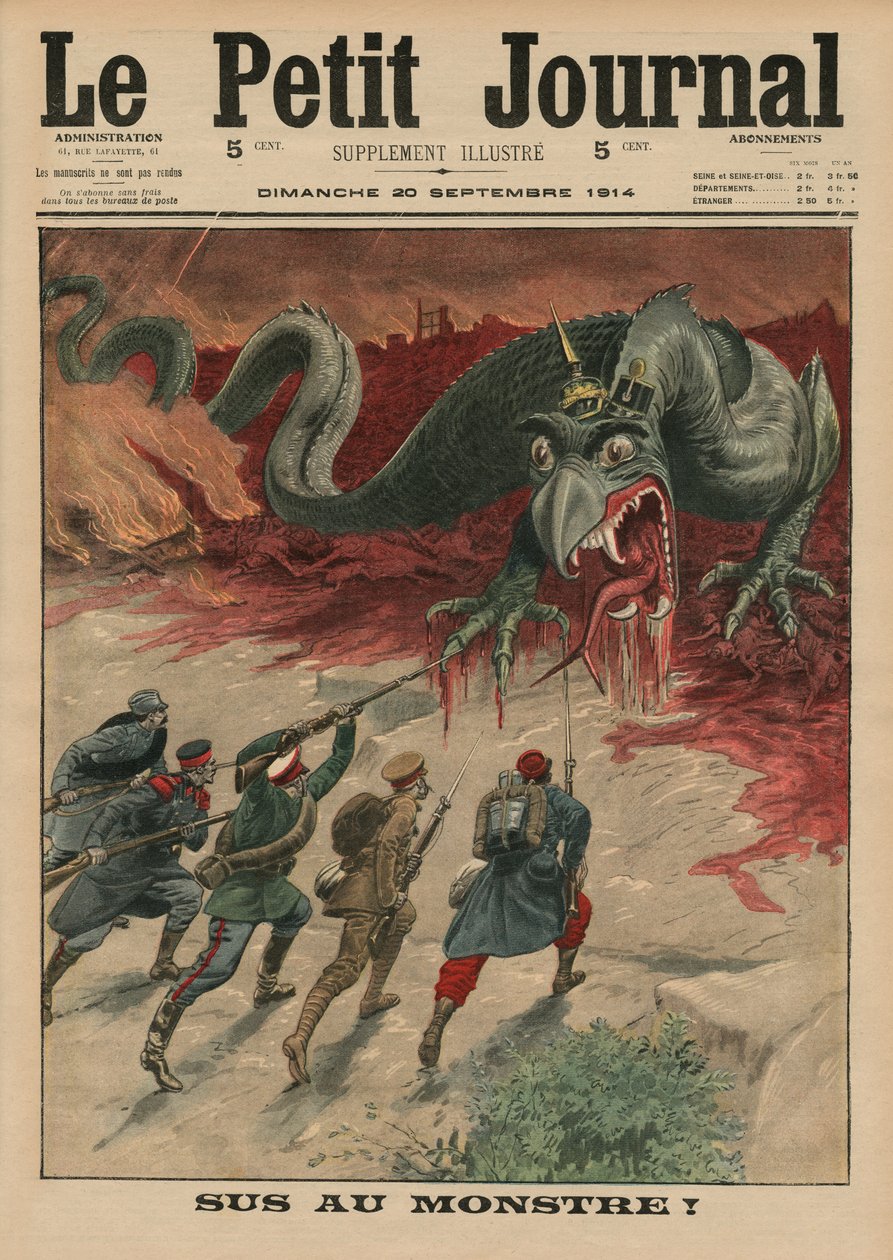 الموت للوحش ، صورة الغلاف الأمامي من "Le Petit Journal" ، ملحق Illustre ، 20 سبتمبر 1914 بواسطة المدرسة الفرنسية