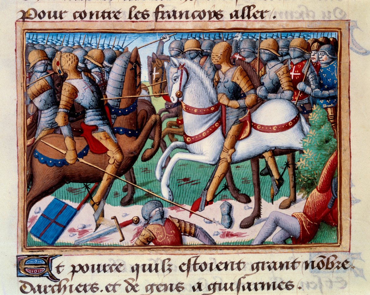 هزيمة دوق كلارنس في Grand-Baugy في Anjou (1421). صورة مصغرة في "" Vigiles du roi Charles VII "" (Folio 24v) بواسطة Martial d'Auvergne (1440-1508) بواسطة المدرسة الفرنسية