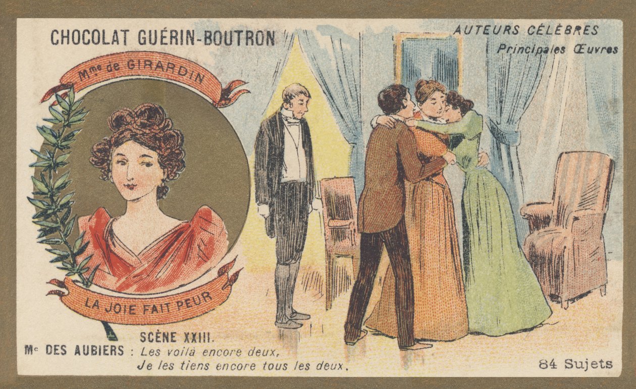 دلفين جاي زوجة جيراردان (1804-1855) ، كاتب وصحفي فرنسي ، مؤلف كتاب "La joie fait peur" ، كوميديا في فصل واحد ونثر (1855) بواسطة المدرسة الفرنسية