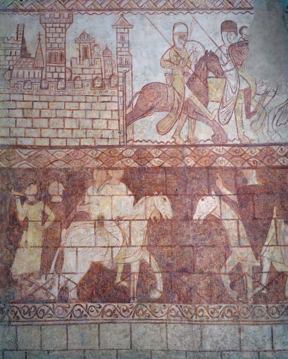 رحيل الفرسان الصليبيين فرسان الهيكل في 1163 من القلعة السورية Krak des Chevaliers لمعركة بوكيه بواسطة المدرسة الفرنسية