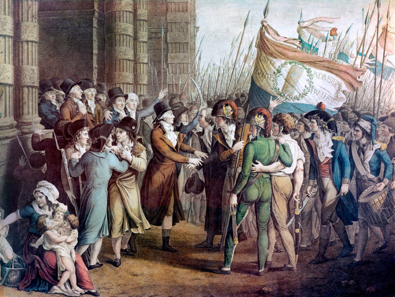 Deputies of the National Convention leaving the Assembly at the Tuileries, 31st May 1793 - “” Le 31 mai 1793”” - Paris, 31 May 1793: the citizens armed in front of the Girondins outgoing the Convention after being beaten by the Montagnards, in the foregrou بواسطة المدرسة الفرنسية