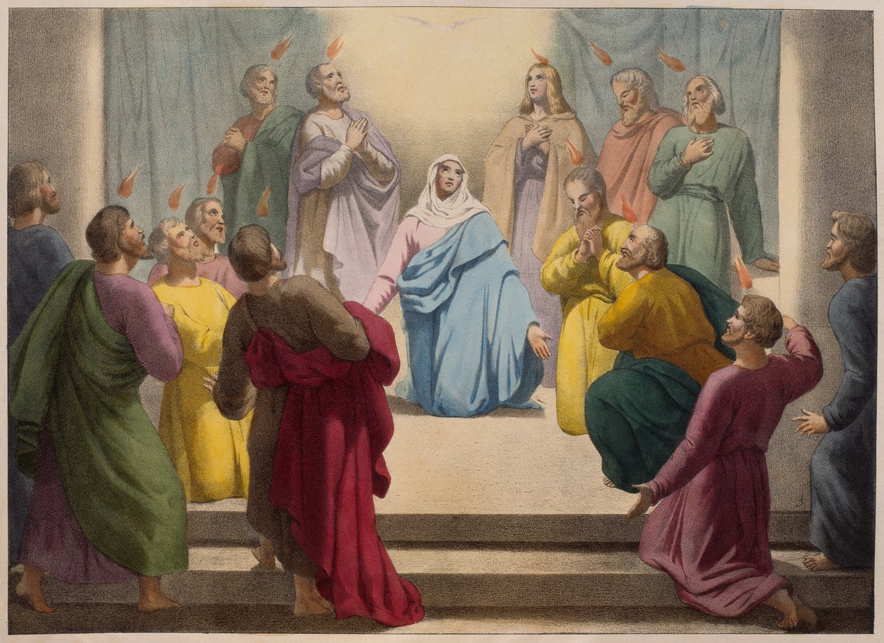 نزول الروح القدس ، توضيح من التعليم المسيحي Listoire Sainte ، نشره Charles Delagrave ، باريس ، أواخر القرن التاسع عشر بواسطة المدرسة الفرنسية