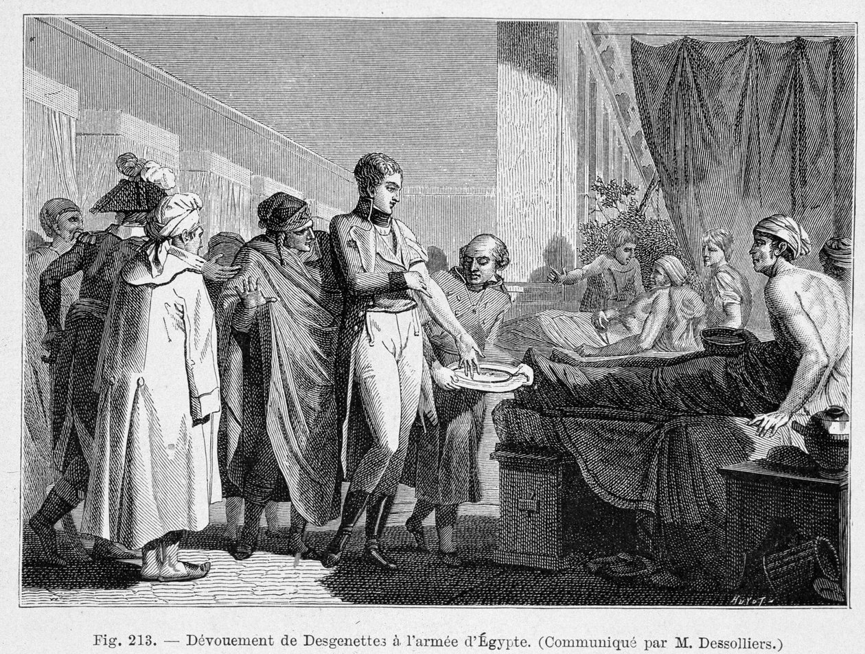 Desgenettes تكريس الجيش المصري (التبرع بدمه) - نقش بواسطة المدرسة الفرنسية