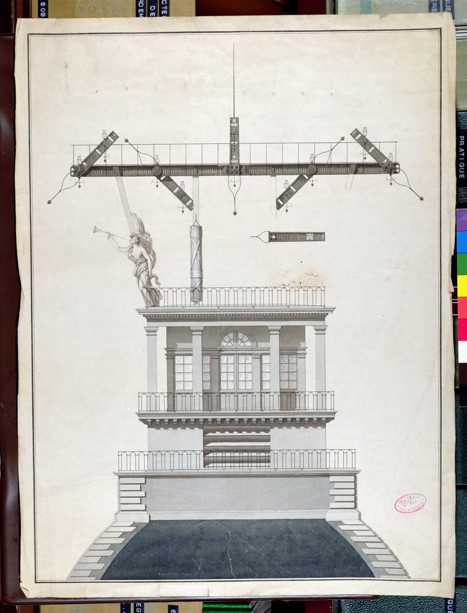 تصميم لمحطة تلغراف شاب لإحدى قباب متحف اللوفر ، باريس ، أوائل القرن التاسع عشر (قلم وحبر ومرحاض على ورق) بواسطة المدرسة الفرنسية