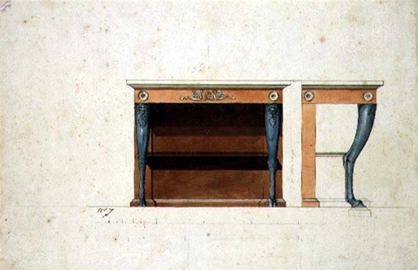 تصميم لطاولة كونسول Directoire ، c.1795 (قلم وحبر بألوان مائية على ورق) بواسطة المدرسة الفرنسية
