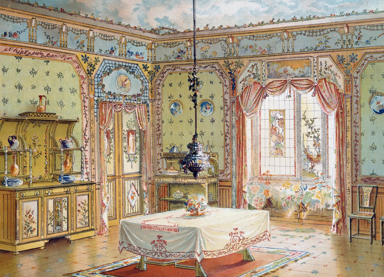تصميم لغرفة الطعام من مجلة La Decoration interieure (ديكور المنزل) بواسطة المدرسة الفرنسية
