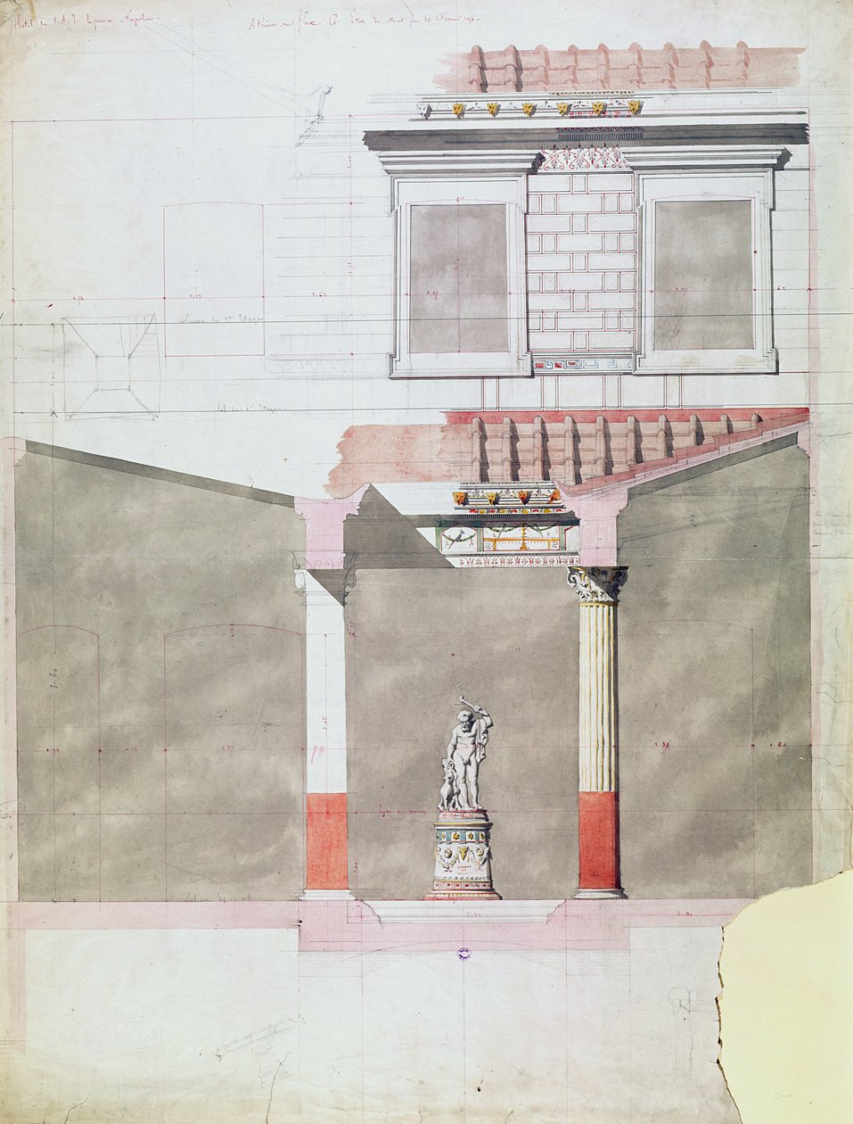 تصميم لردهة قصر بومبيان للأمير نابليون الثالث (1808-73) (مرحاض على ورق) بواسطة المدرسة الفرنسية