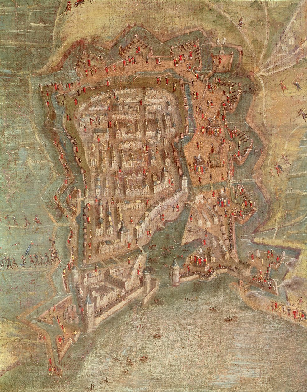 التفاصيل - حصار لاروشيل من قبل قوات الكاردينال ريشيليو في 1627-68 (زيت على قماش) بواسطة المدرسة الفرنسية