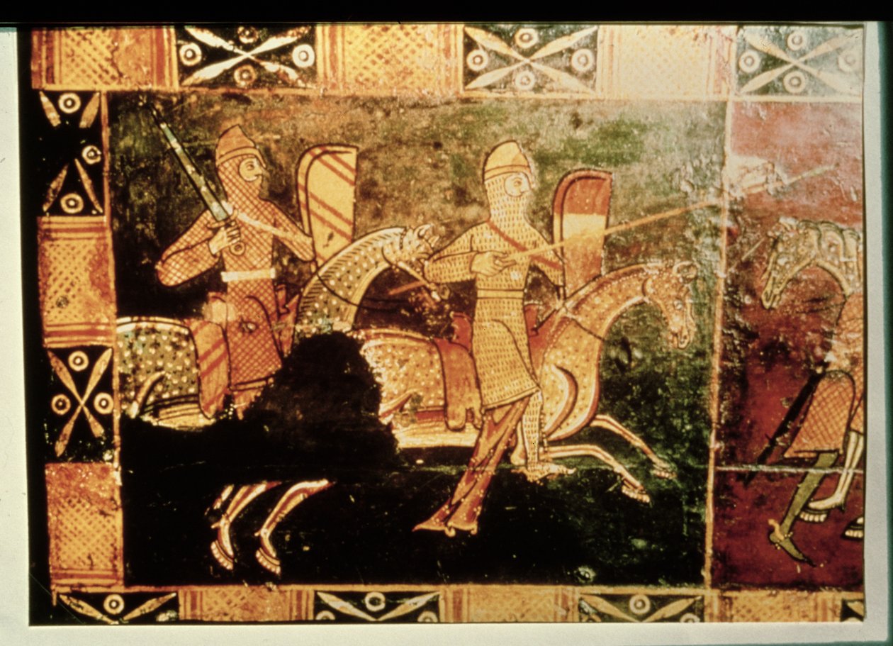 تفاصيل من صندوق زفاف يصور جنودًا يذهبون إلى الحرب (رسم مرسوم على الخشب) بواسطة المدرسة الفرنسية