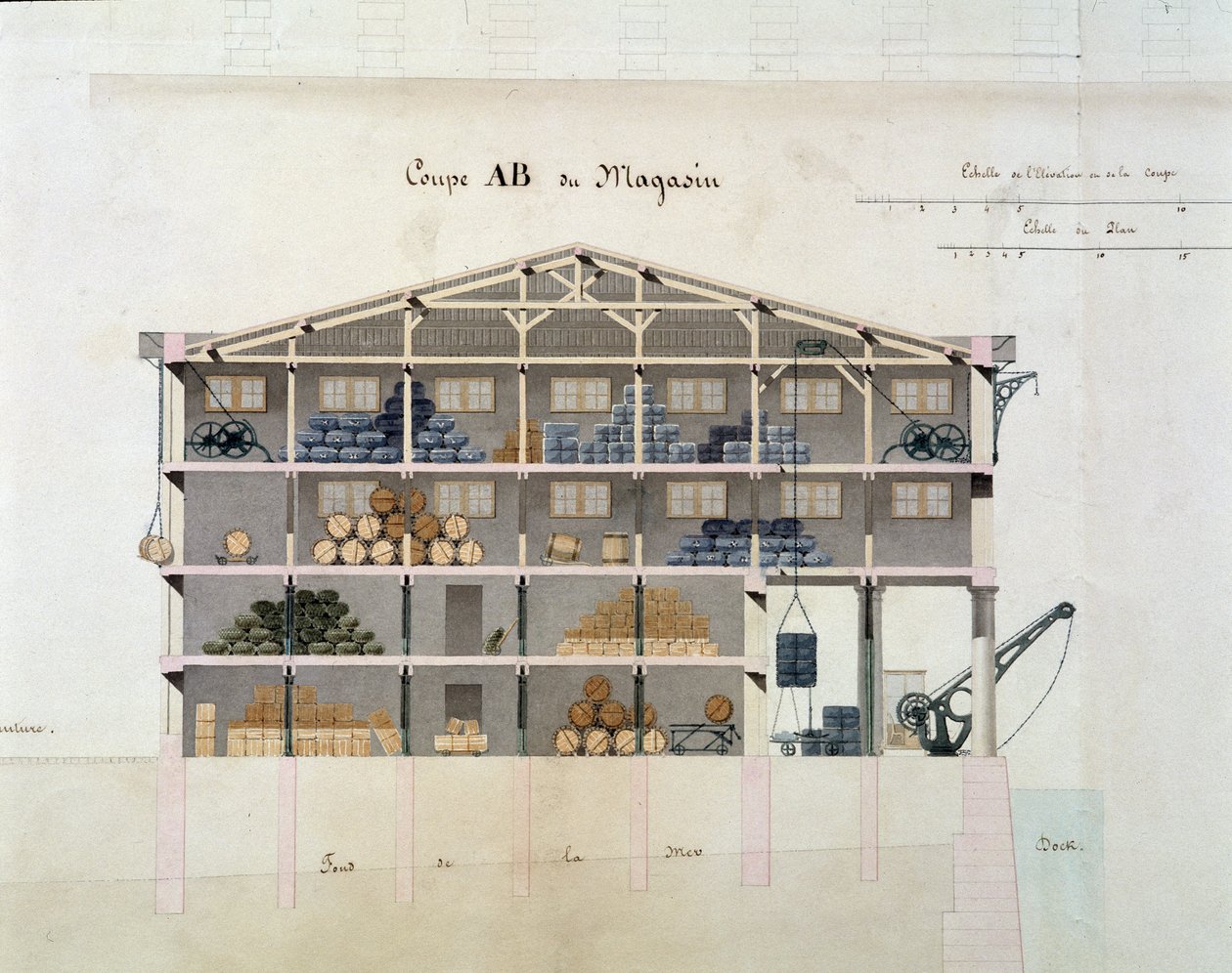 تفاصيل 22409: مدينة مرسيليا: Dock de la Tourelle - تفاصيل أحد المتاجر: Coupe AB du Magasin بواسطة المدرسة الفرنسية