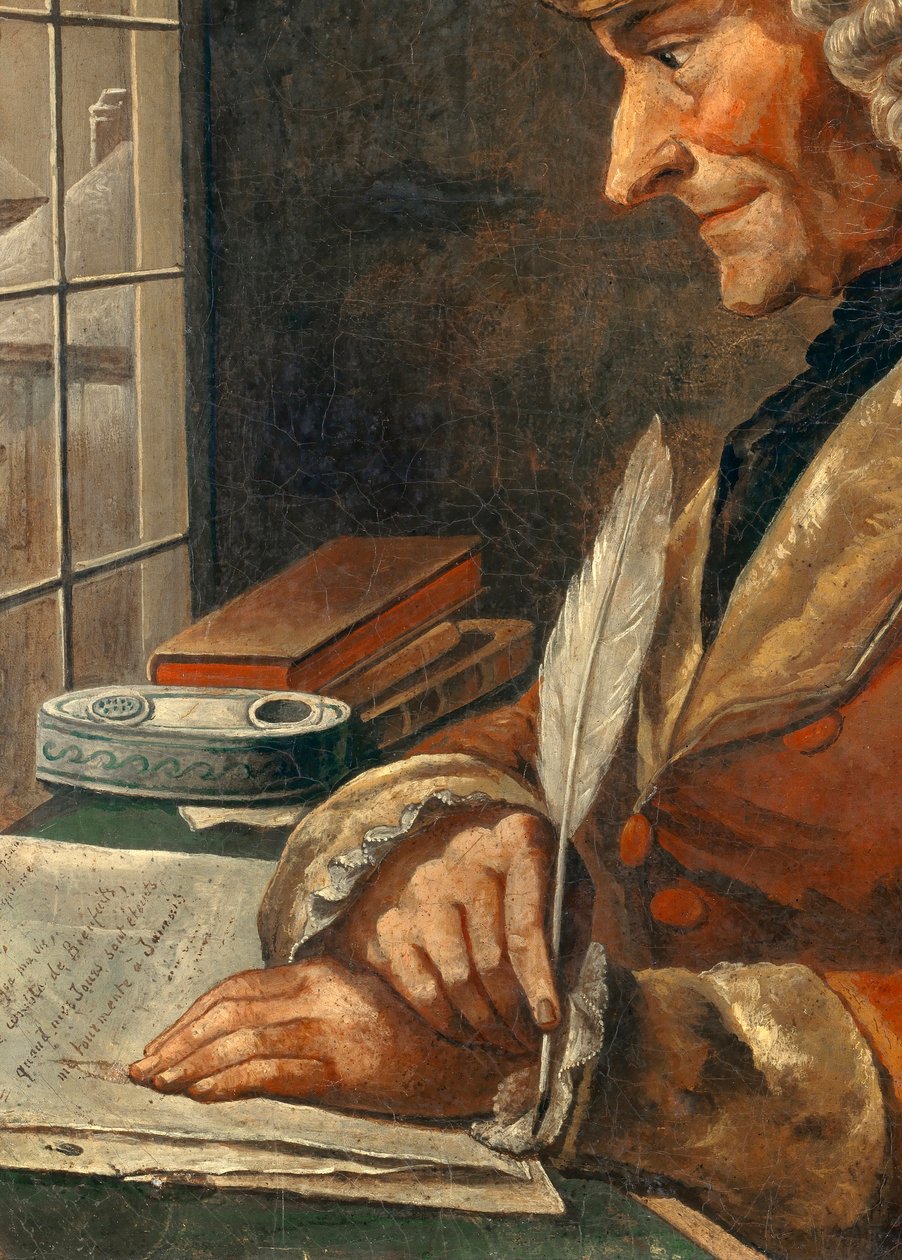 تفاصيل "" صورة فرانسوا ماري أرويت فولتير (1694-1778) في خزانة عملها "لوحة من القرن الثامن عشر. خافت. 0،43 × 0،35 م باريس ، متحف كارنافالي - صورة فرانسوا ماري أرويت فولتير (1694-1778) في دراسته. لوحة المركز الثامن عشر بواسطة المدرسة الفرنسية