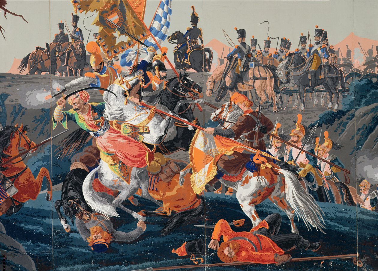 تفاصيل معركة أوسترليتز ، تصميم خلفية بانورامية ، 1827-29 (خلفية) بواسطة المدرسة الفرنسية