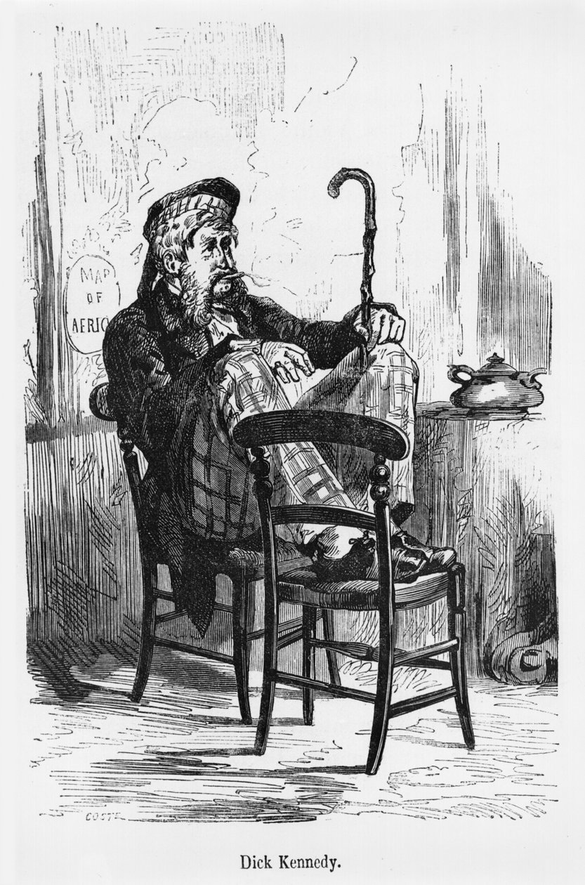 ديك كينيدي ، رسم توضيحي من خمسة أسابيع في بالون بقلم جول فيرن (1828-1905) باريس ، هيتزل بواسطة المدرسة الفرنسية