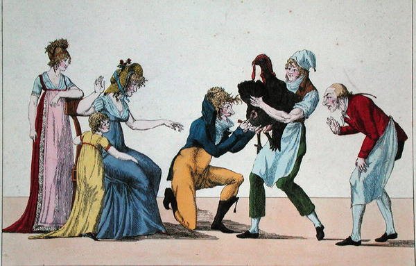 Dindonnade أو The Rival of the Vaccine ، حوالي 1800 (نقش ملون) بواسطة المدرسة الفرنسية