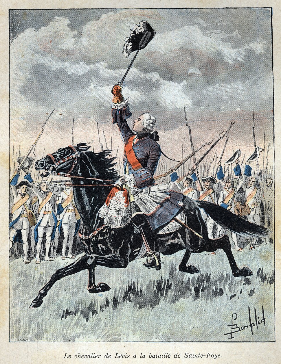 تم اكتشافه من كندا: فرانسوا جاستون ديت شوفالييه دي ليفيس (1719-1787) يشجع قواته العسكرية في معركة سانت فوي (سانت فوي) في 27 أبريل 1760 ضد إنجلترا. نقش من نهاية القرن التاسع عشر في "La nouvelle France" ليوجين بواسطة المدرسة الفرنسية