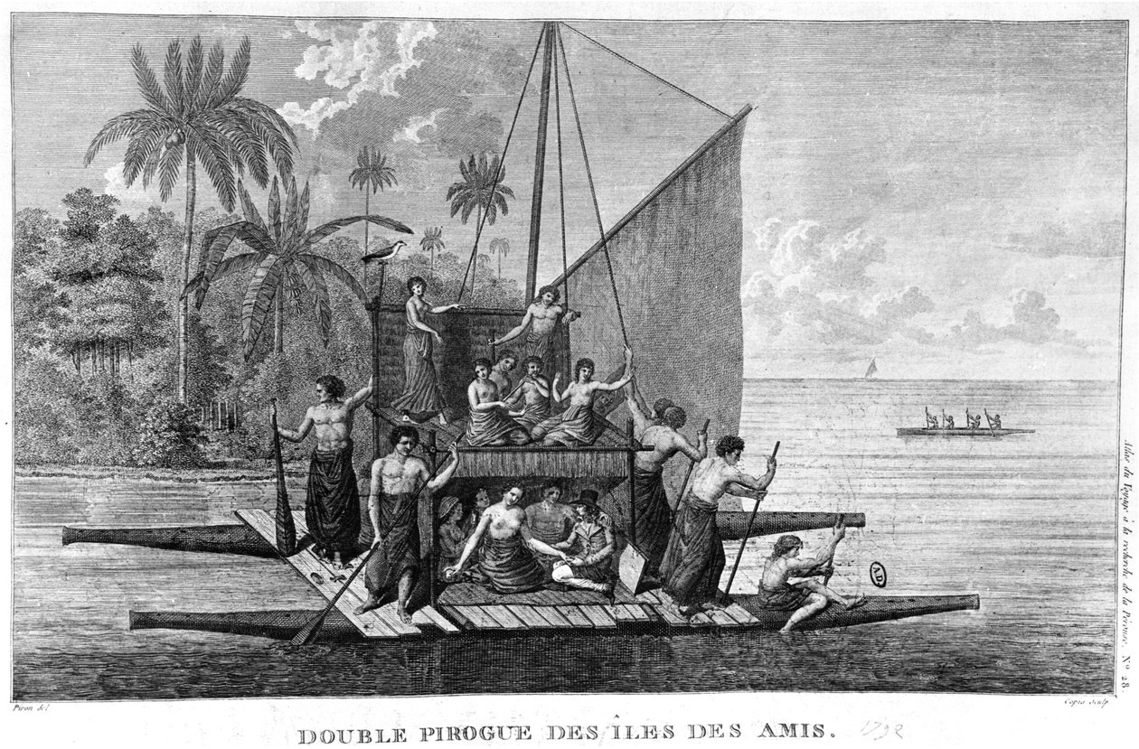 القرص المزدوج للجزر الصديقة ، رسم توضيحي من أطلس فوياج أ لا ريشيرش دي لا بيروز ، 1792 بواسطة المدرسة الفرنسية