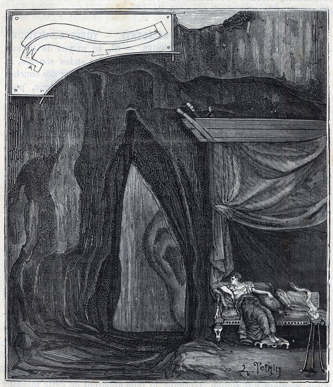 أذن ديونيسيوس - Orecchio di Dionisio (Orecchio di Dionigi) - داخل الكهف المعروف باسم أذن Denys في سيراكيوز - نقش في "" العلوم التي تم إحضارها إلى الجميع - الفيزياء والكيمياء "" بواسطة Alexis Clerc - نهاية القرن التاسع عشر مئة عام. شركة  بواسطة المدرسة الفرنسية
