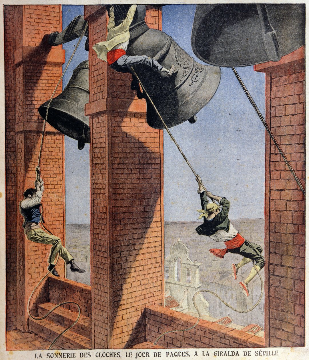 رنين جرس عيد الفصح في جيرالدا في إشبيلية ، غلاف توضيحي لـ Le Petit Journal ، 19 أبريل 1908 بواسطة المدرسة الفرنسية