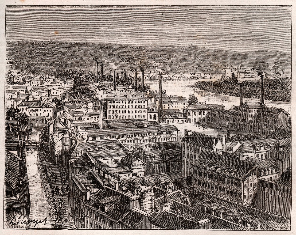 Elbeuf - Seine-Maritime - نقش في "فرنسا اللامعة: الجغرافيا والتاريخ والإدارة الإحصائية" بواسطة VA Malt-Brown. 1884 بواسطة المدرسة الفرنسية