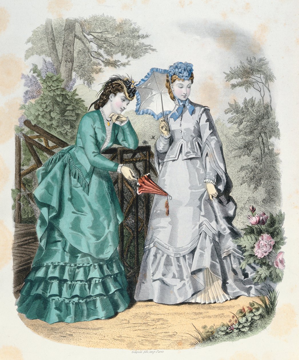 المرأة الأنيقة في الحديقة ، من La Mode Illustrée ، 1871 بواسطة المدرسة الفرنسية